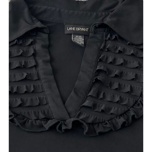 LANE BRYANT SHORT SLEEVE RUFFLED V-NECKLINE BLOUSE, 18/20, BLACK, POINTED COLLAR - Picture 3 of 10